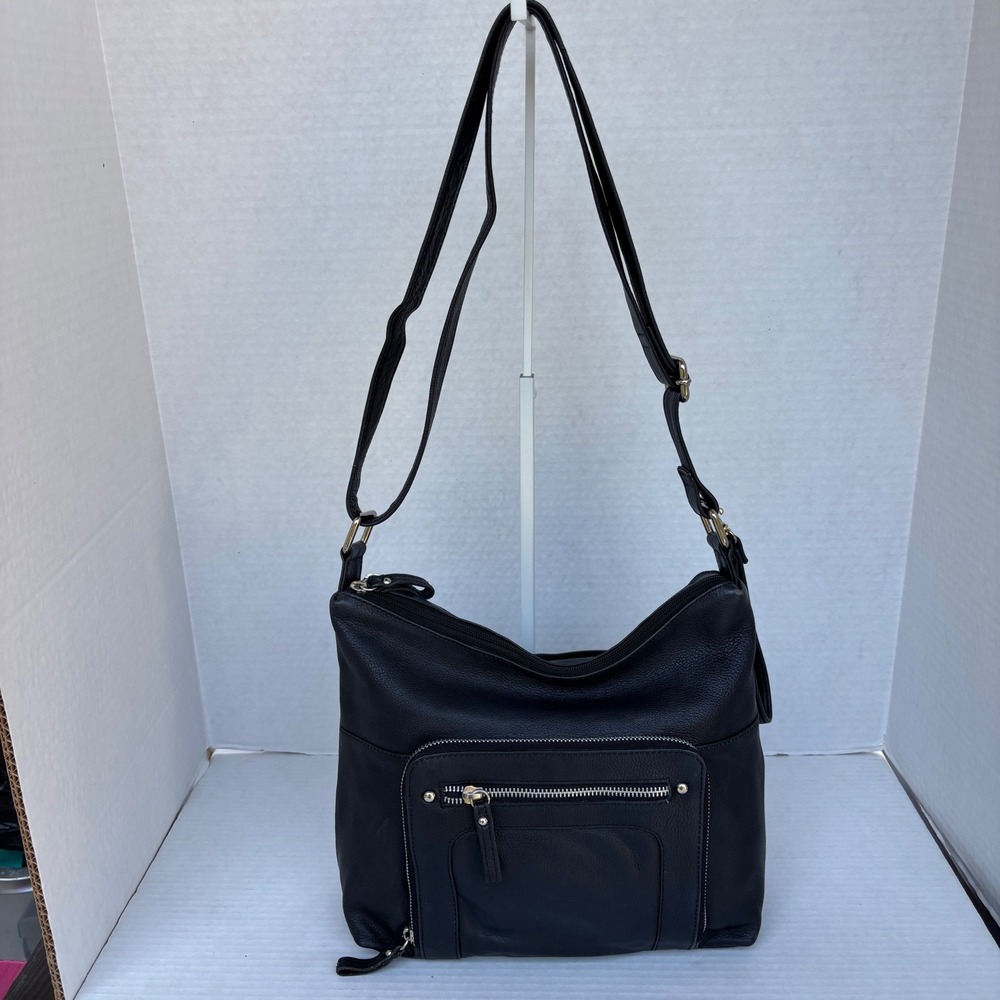 Great American Leather Works‎ Black Pebbled Leather Crossbody Organizer Bag